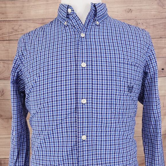 CHAPS EASY CARE BLUE CHECK BUTTON DOWN SHIRT MENS SIZE M - Picture 1 of 6